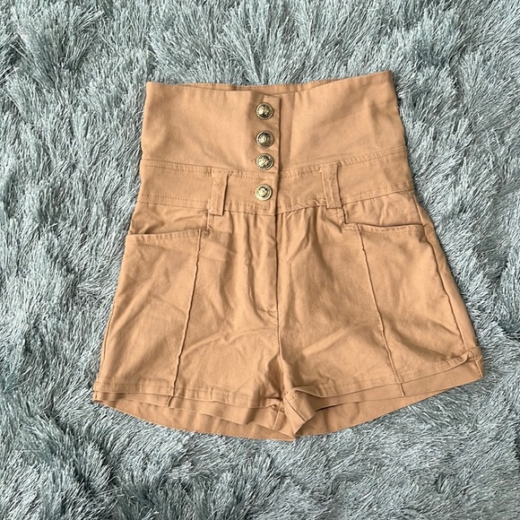 NEW- XS/Small/Medium J&K Ultra High Waist Stretchy Shorts Camel Tan Nude - Picture 1 of 9